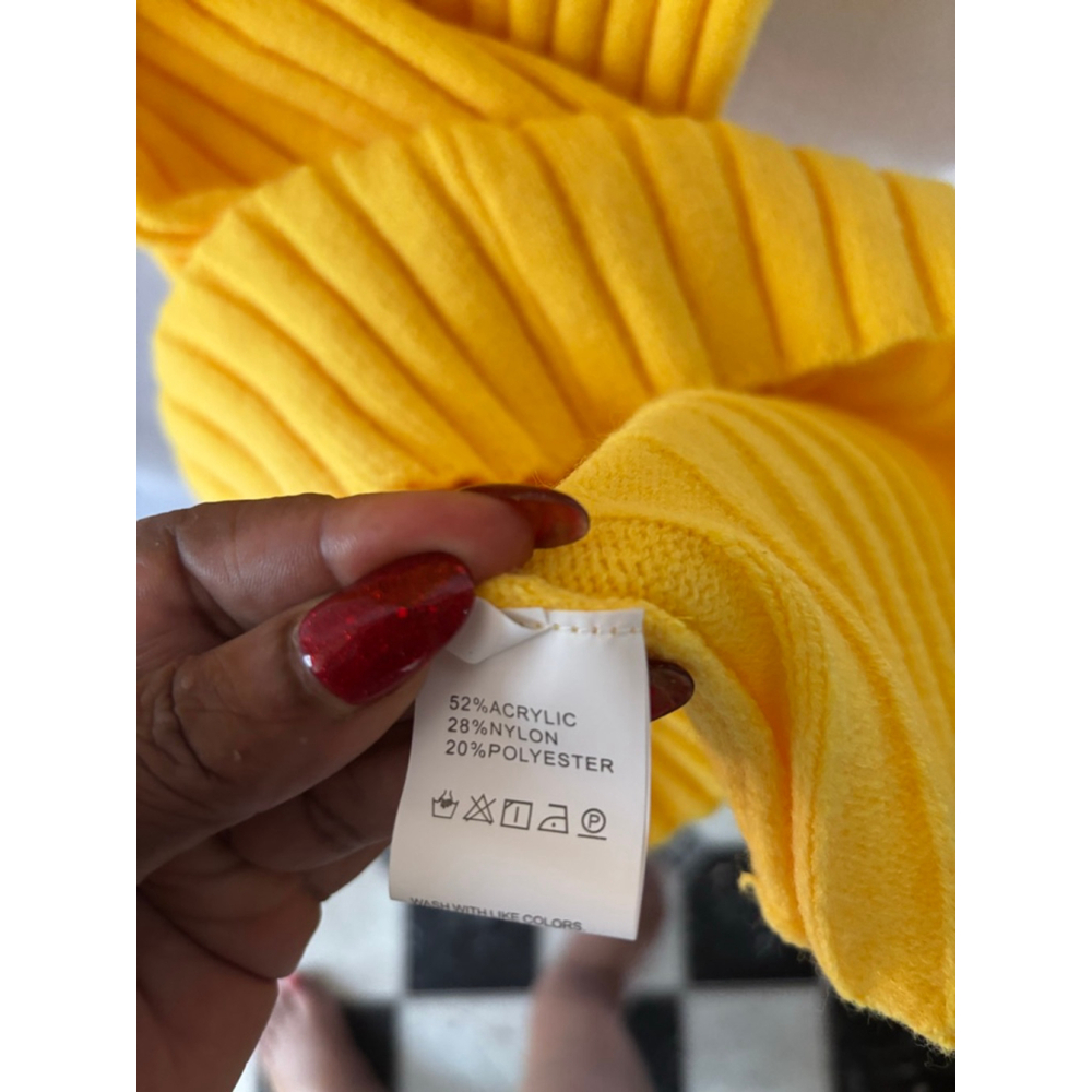 Women's Ribbed Knit Midi Dress Yellow Size XL - Picture 4 of 4